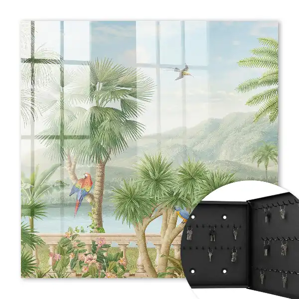 Een tropisch paradijs met palmbomen en papegaaien