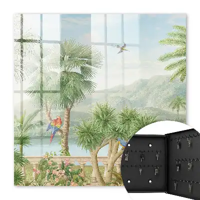 Een tropisch paradijs met palmbomen en papegaaien