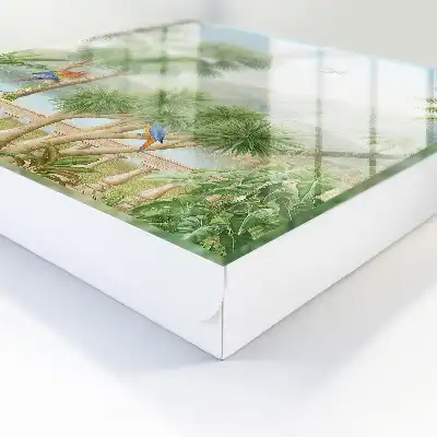 Een tropisch paradijs met palmbomen en papegaaien