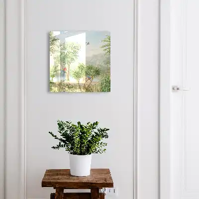 Een tropisch paradijs met palmbomen en papegaaien