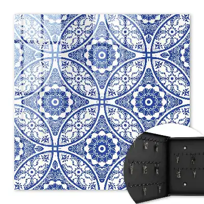 Behang met blauwe geometrische mozaïekmotieven