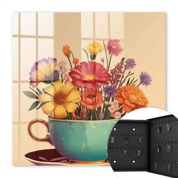 Bloemen in een kopje op een beige achtergrond