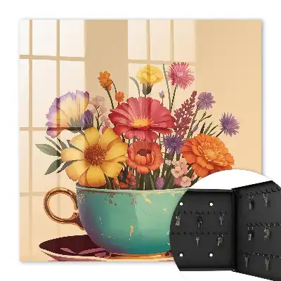 Bloemen in een kopje op een beige achtergrond