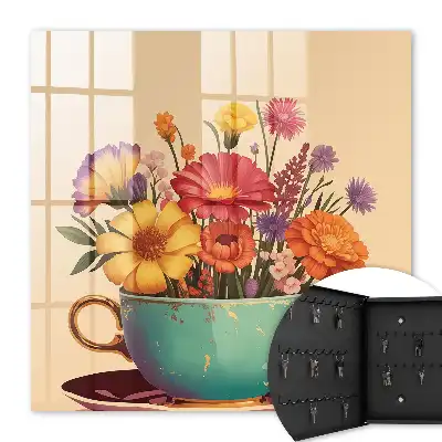 Bloemen in een kopje op een beige achtergrond