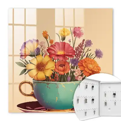 Bloemen in een kopje op een beige achtergrond