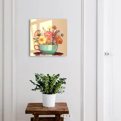 Bloemen in een kopje op een beige achtergrond