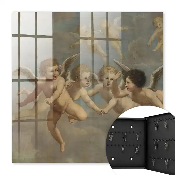 Barok schilderij van vliegende engelen met putti in blauw
