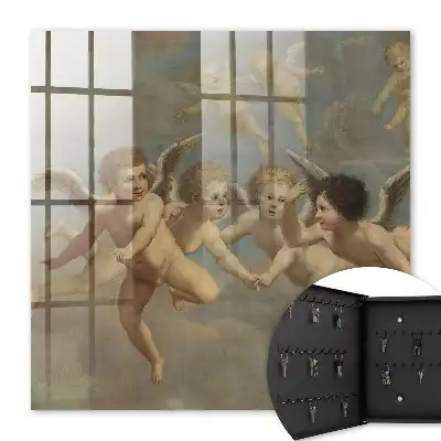 Barok schilderij van vliegende engelen met putti in blauw