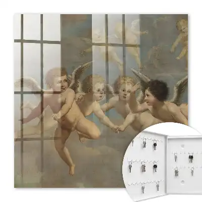 Barok schilderij van vliegende engelen met putti in blauw