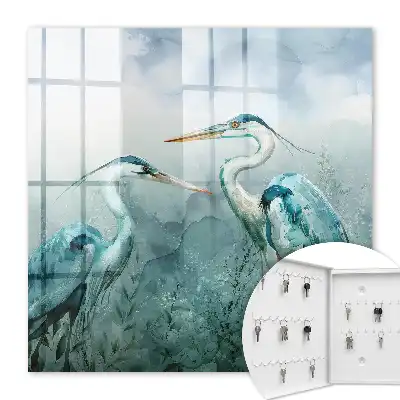 Aquarel van reigers omringd door groen