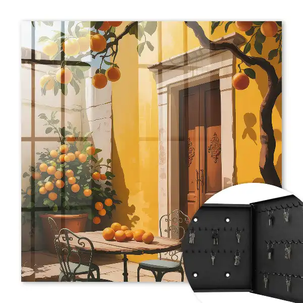 Oranje metalen terrasset met stoelen