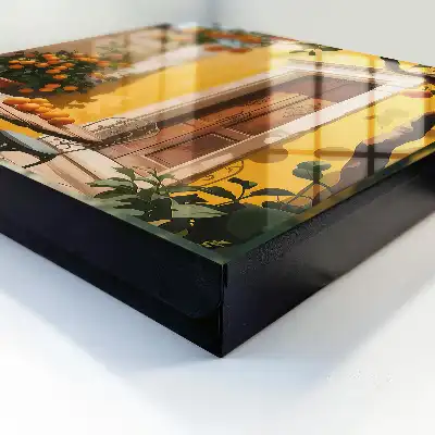 Oranje metalen terrasset met stoelen