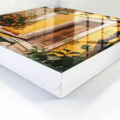Oranje metalen terrasset met stoelen