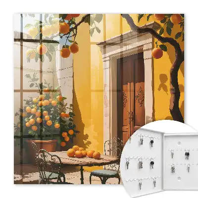 Oranje metalen terrasset met stoelen