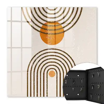 Wanddecoratie met retro geometrische vormen in warme kleuren