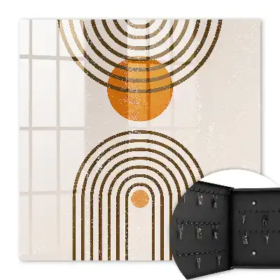 Wanddecoratie met retro geometrische vormen in warme kleuren