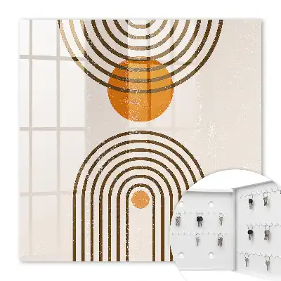 Wanddecoratie met retro geometrische vormen in warme kleuren