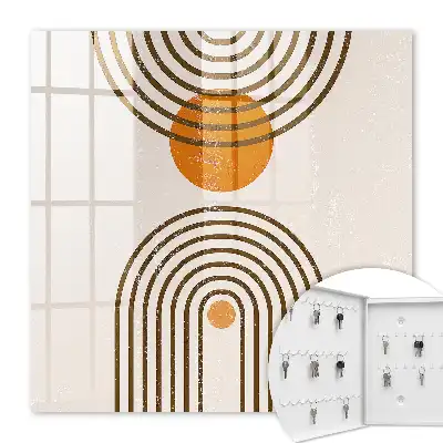 Wanddecoratie met retro geometrische vormen in warme kleuren