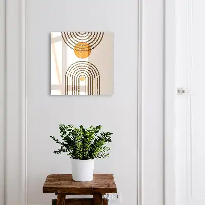 Wanddecoratie met retro geometrische vormen in warme kleuren