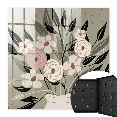 Bloemencompositie met een pastelkleurige achtergrond