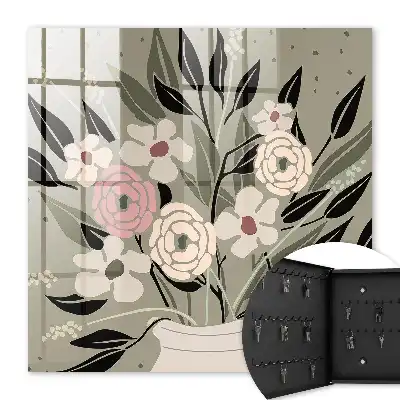 Bloemencompositie met een pastelkleurige achtergrond