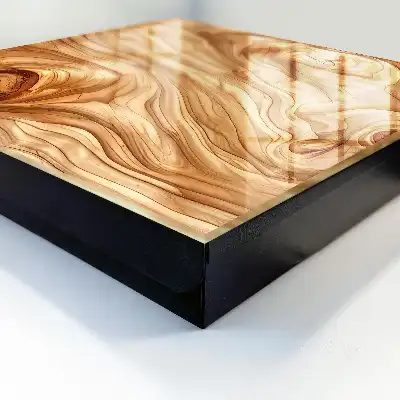 Houten wanddecoratie met golvend patroon in warme tinten