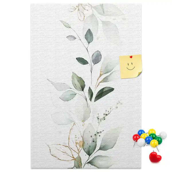 Prikbord van kurk Een plantenscheut met bladeren