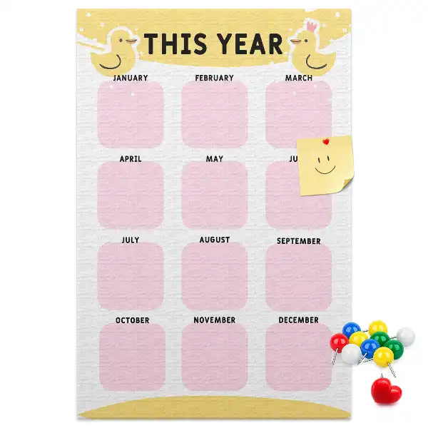 Prikbord van kurk Jaarkalender