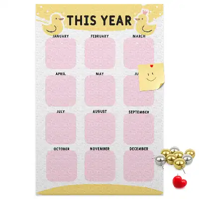 Prikbord van kurk Jaarkalender