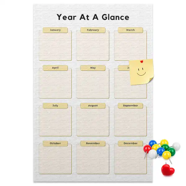 Prikbord van kurk Jaarkalender