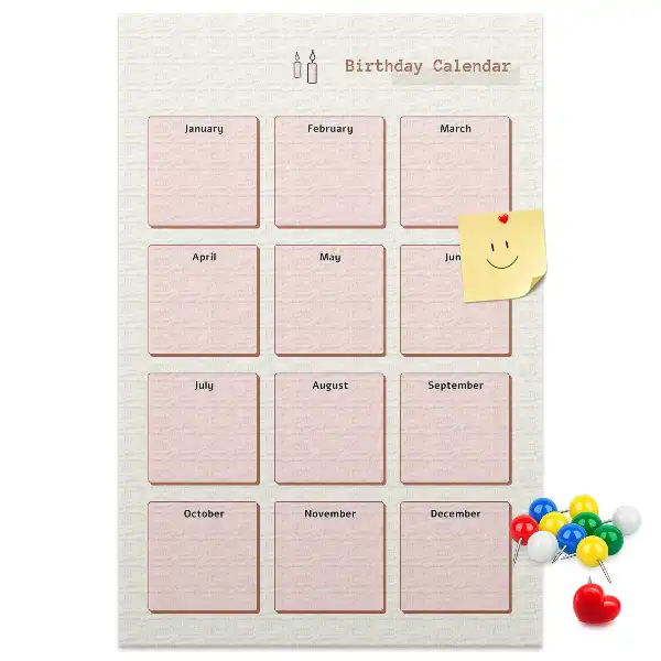 Prikbord van kurk Verjaardagskalender