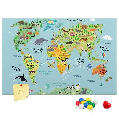 Kurk prikbord met wereldkaart en dieren