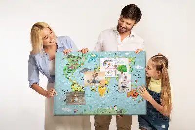 Kurk prikbord Continenten met de fauna van de wereldbol
