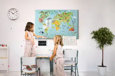 Kurk prikbord Continenten met de fauna van de wereldbol