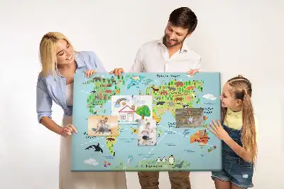 Kurk prikbord Continenten met de fauna van de wereldbol