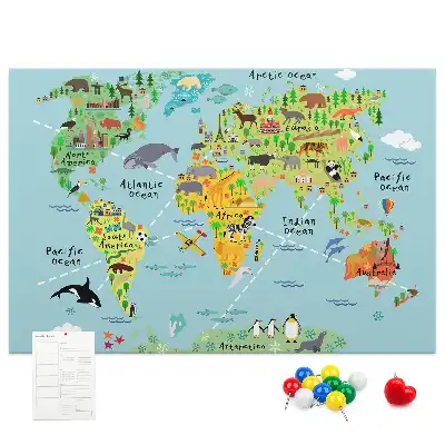 Kurk prikbord Continenten met de fauna van de wereldbol