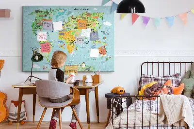 Kurk prikbord Continenten met de fauna van de wereldbol