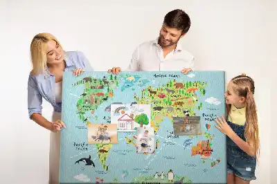 Kurk prikbord Continenten met de fauna van de wereldbol