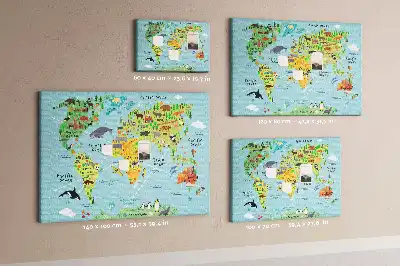 Kurk prikbord Continenten met de fauna van de wereldbol