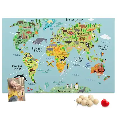 Kurk prikbord Continenten met de fauna van de wereldbol