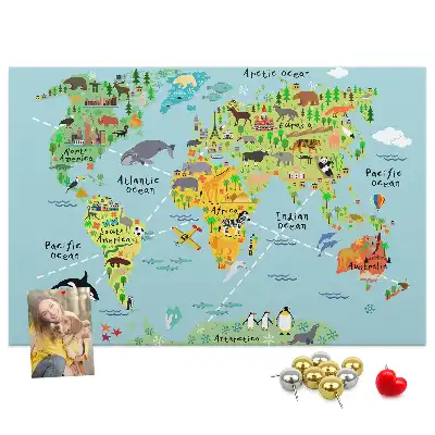 Kurk prikbord Continenten met de fauna van de wereldbol