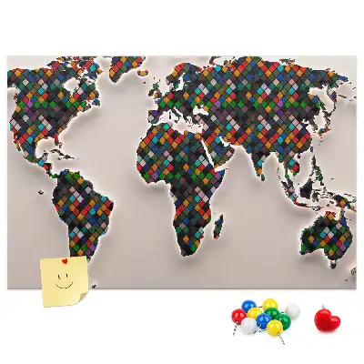 Kurken prikbord met artistieke wereldkaart