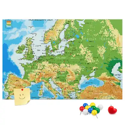 Memobord van kurk in de vorm van een wereldkaart