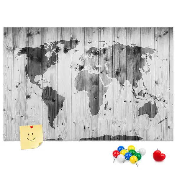 Memobord van kurk Wereldkaart op hout