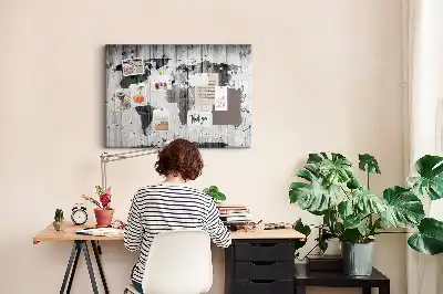 Memobord van kurk Wereldkaart op hout