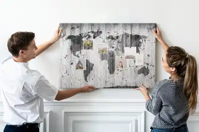 Memobord van kurk Wereldkaart op hout