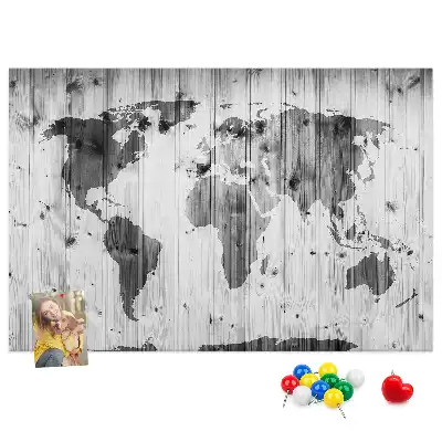 Memobord van kurk Wereldkaart op hout