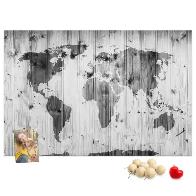 Memobord van kurk Wereldkaart op hout