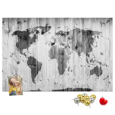 Memobord van kurk Wereldkaart op hout