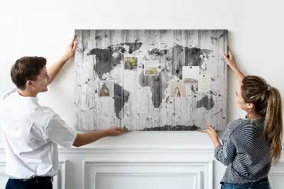 Memobord van kurk Wereldkaart op hout